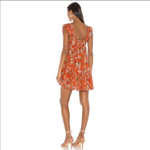 NEW Free People Orange Floral Pattern Play Linen Mini Dress L - Picture 7 of 15